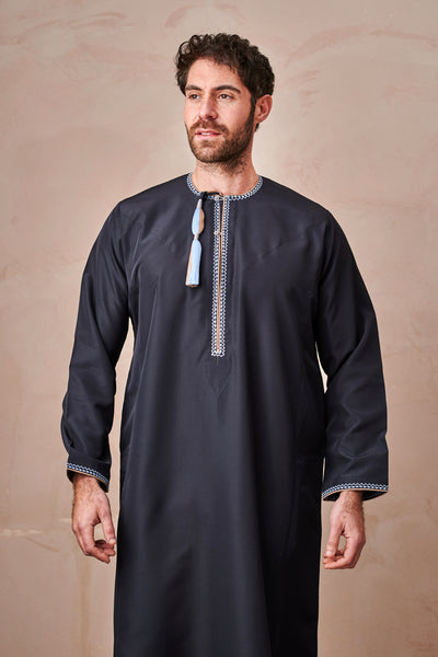 Khaleeji Style Ink Black Thobe & Jubbah