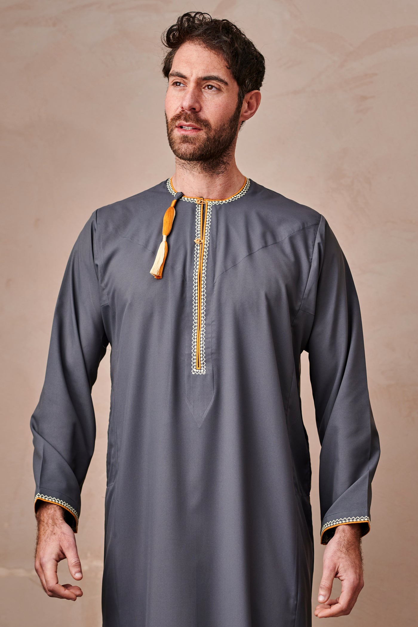 Khaleeji Style Oxford Grey Thobe & Jubbah