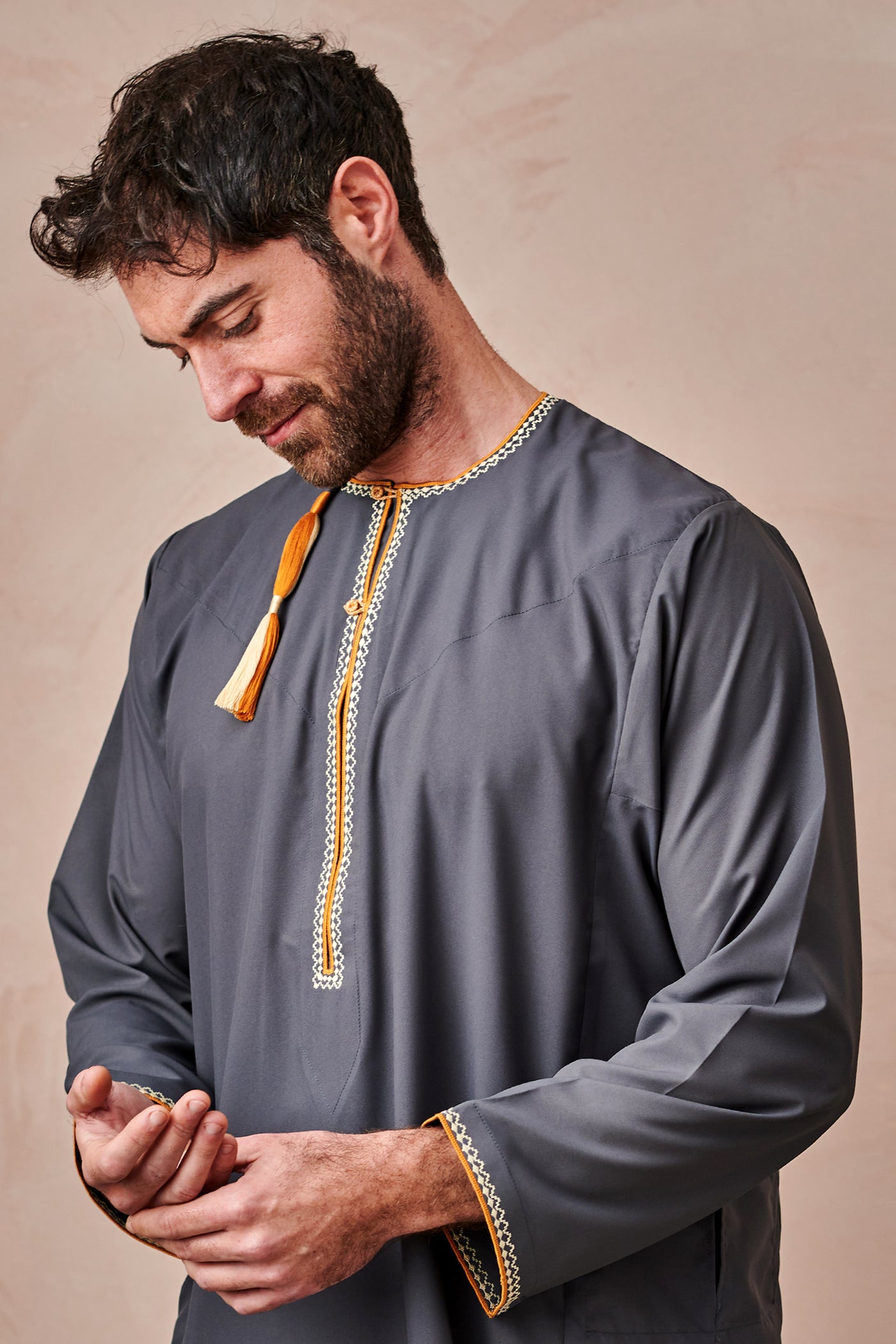 Khaleeji Style Oxford Grey Thobe & Jubbah