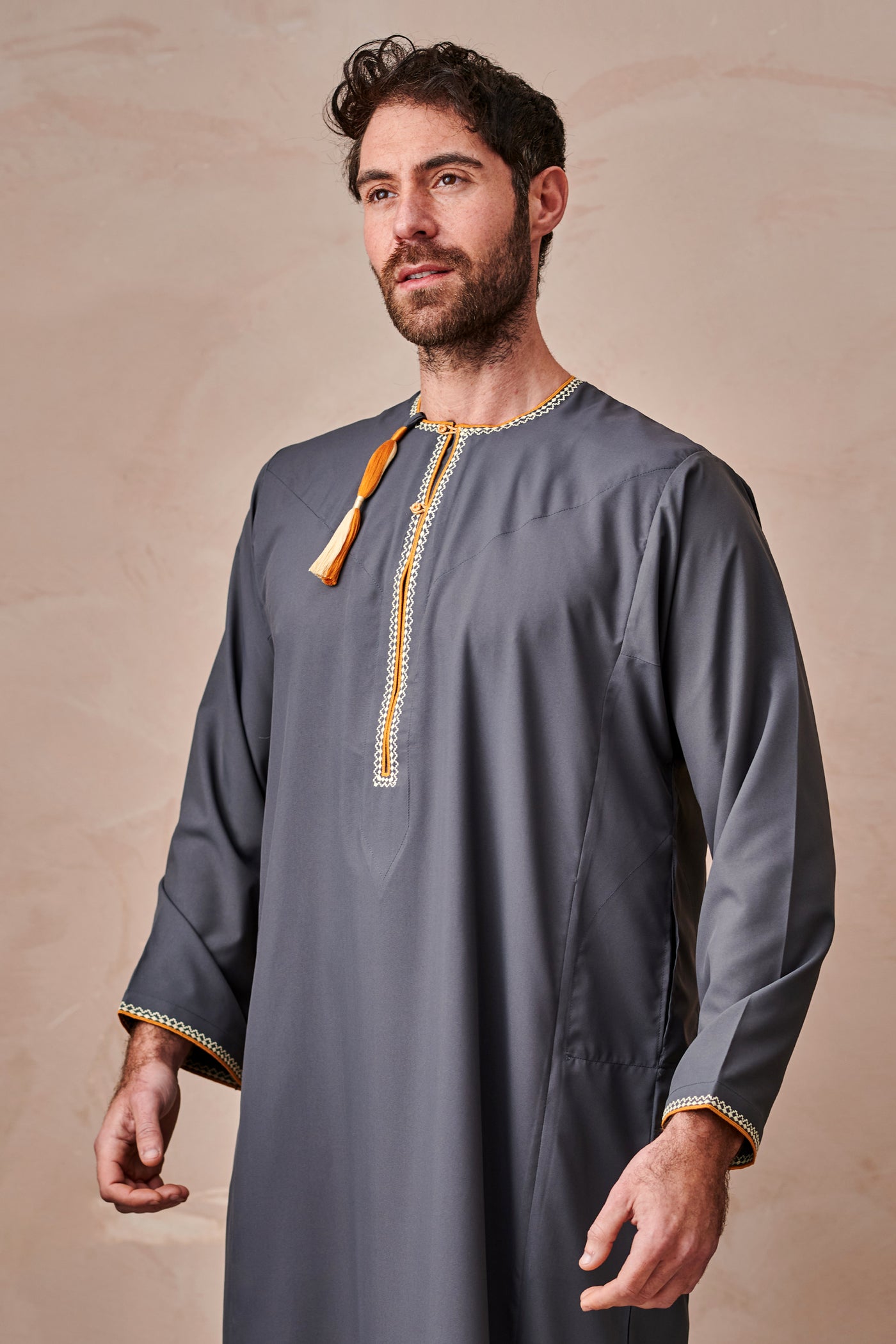 Khaleeji Style Oxford Grey Thobe & Jubbah