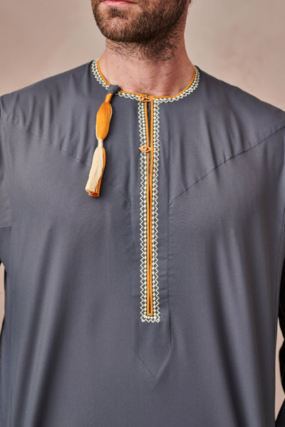 Khaleeji Style Oxford Grey Thobe & Jubbah